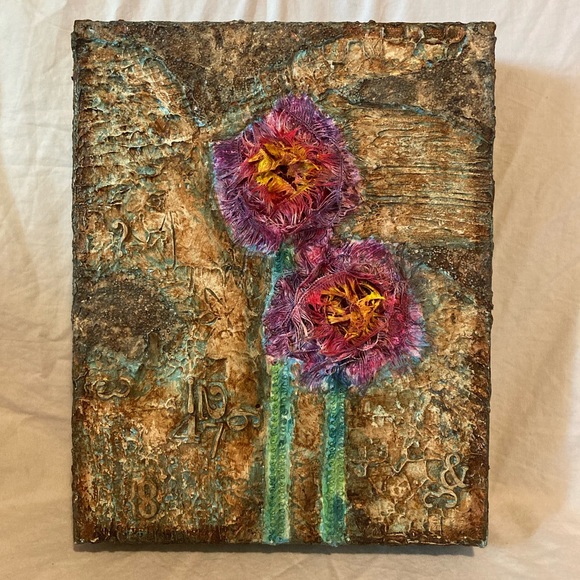 Handmade mixed media “Pom Pom trees” canvas - Picture 5 of 9